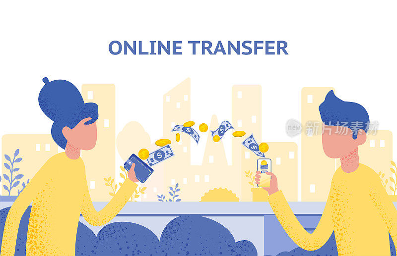 Online transfer concept with hand holding smartphone and press send button,